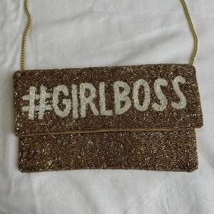 Gold seed beads clutch bag